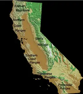 Carte de localisation des Transverse Ranges, en Californie.