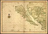 Une carte de Californie, dépeinte comme une île. Vers 1650.