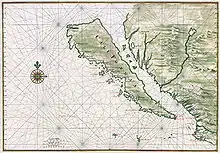Carte de la Californie en tant qu’île (encre et aquarelle).