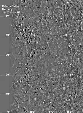 Le bassin Caloris sur la planète Mercure.