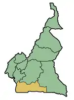 Localisation de la région du Sud (Cameroun).