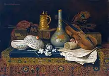 Camilla Friedländer (1856-1828), Nature morte aux objets chinois et au violon.