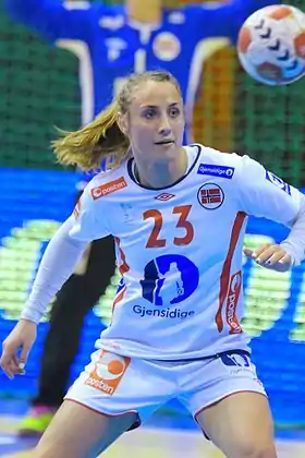 Camilla Herrem le 19 mars 2015sous le maillot de la Norvège.