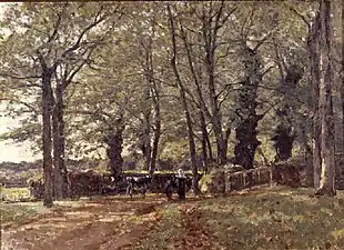 Camille Bernier : Entrée de Kergaladic, bergères et vaches.