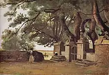 Camille Corot : Le portail de l'enclos, chapelle Sainte-Suzanne à Mûr-de-Bretagne, vers 1840 (huile sur toile, Musée du Louvre).