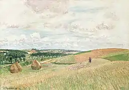 Les Coteaux de Thierceville, meules, berger et troupeau (1897)