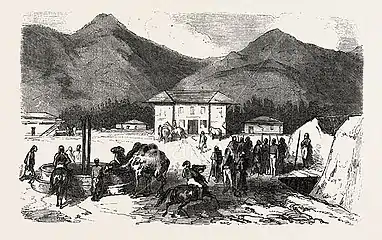 Campement de l'armée ottomane près de Batoumi pendant la guerre de Crimée, gravure anglaise, 1855.