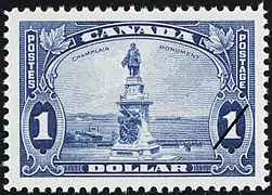 Timbre postal d'un dollar canadien (1935) avec le monument.