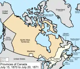 1870 : la majeure partie du nord-ouest canadien (mis à part la plupart des îles de l'Arctique) est cédée par le Royaume-Uni au Canada et regroupée sous les Territoires du Nord-Ouest.