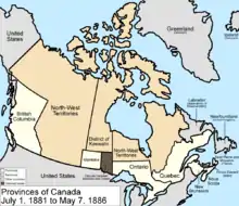 1886 : extension du Manitoba sur les Territoires (contestée par l'Ontario).
