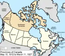 1912 : extension du Manitoba, de l'Ontario et du Québec vers le Nord, sur les Territoires du Nord-Ouest.