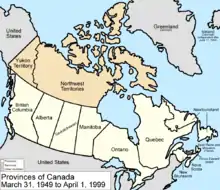 Le Canada à l'entrée de Terre-Neuve-et-Labrador en 1949 (en anglais).