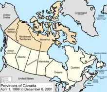 1999 : création du territoire du Nunavut sur la partie orientale du territoire.