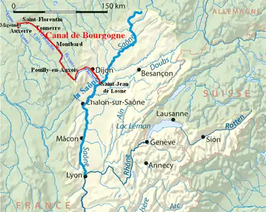 Tracé du canal de Bourgogne.