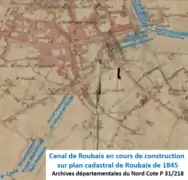 Plan du canal de Roubaix à Roubaix en 1845.