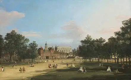 L'Ancienne salle des banquets des gardes à chevalà Whitehall, vue de St James's Parkvers 1749, Collection privée