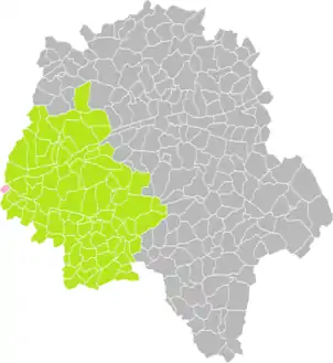 Carte positionnant une commune dans son arrondissement et son département.