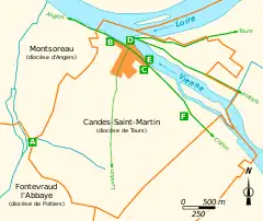 Localisation de vestiges antiques sur la carte d'une ville.