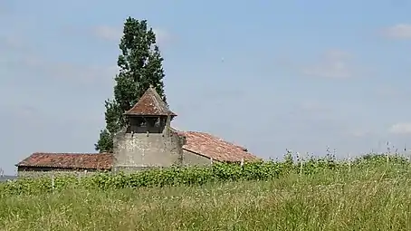 L'église excentrée du bourg est entourée de vignes.