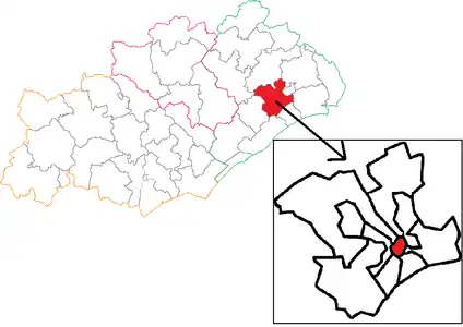 Situation du canton de Montpellier-1 dans le département de l'Hérault avant 2015.