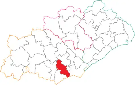 Situation du canton de Béziers-2 dans le département de l'Hérault avant 2015.