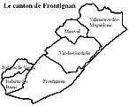 Carte du canton avec les communesavant la réforme de 2014.