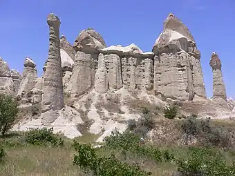 Paysage de la Cappadoce, essentiellement constitué de tuf volcanique.