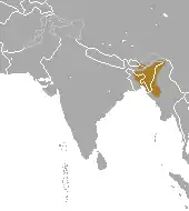  Carte de l'Asie du sud avec une zone brune sur les états du nord est de l'inde et pays avoisinants