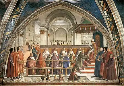 Tableau d'une assemblée de religieux devant le Pape