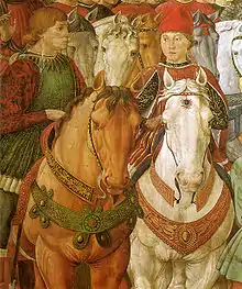 Sigismondo Malatesta et Galeazzo Maria Sforza sur la fresque de Benozzo Gozzoli, Cappella dei Magi.