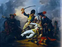 Huile sur toile représentant Charette entouré et saisi par des soldats républicains.