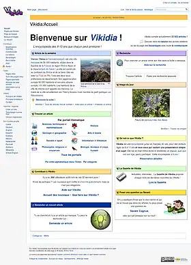 Page d'accueil de Vikidia en français.