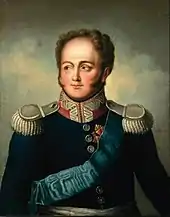 Portrait peint en couleur d'un homme en tenue militaire.