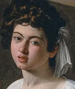 Peinture d'un jeune garçon brun et joufflu aux sourcils arrondis.