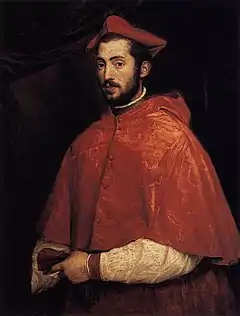 Tableau représentant un cardinal barbu vêtu de rouge.