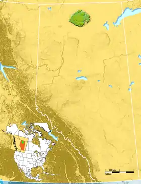 Carte de localisation des monts Caribou en Alberta.