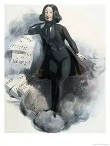 Caricature de George Sand, écrivaine française, en pantalon, 1848.