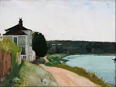 Villa de bord de Seine peinte en 1877 par C.F. Hill.