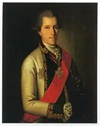 Portrait d'un homme en habits du XVIIIe siècle.