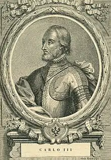 Gravure représentant un buste masculin en armure vu de trois-quarts gauche