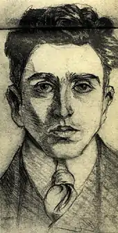Autoportrait monochrome de Michelstaedter dessiné à l'huile