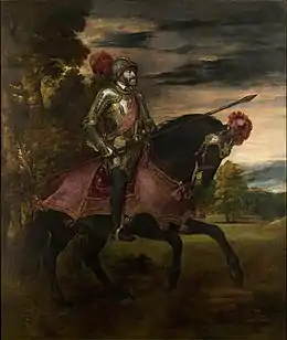 peinture à l'huile d'un homme armé à cheval