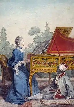 Mlle Desgots jouant du clavecin, avec son nègre Laurent (1766), Paris, musée Carnavalet.