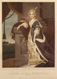 Sarah Countess of Kinnoull, gravure en couleurs d'après Samuel Shelley (années 1790, coll. priv.).