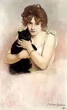 Jeune ballerine tenant un chat noir (1895).