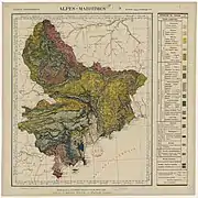 Carte géologique des Alpes-Maritimes dressée par M. C. Pellegrin, ingénieur civil des mines (1906).