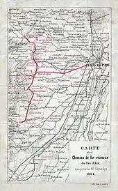 Carte du réseau des chemins de fer vicinaux du Bas-Rhin inaugurés en1864