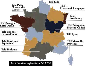 Carte des stations régionales de l'ORTF