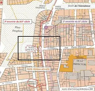 Succession des 3 portes au IVe, XIVe et XVIIIe siècle