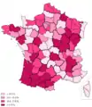 Résultat par département de François Mitterrand au 1er tour de l'élection présidentielle de 1981.
